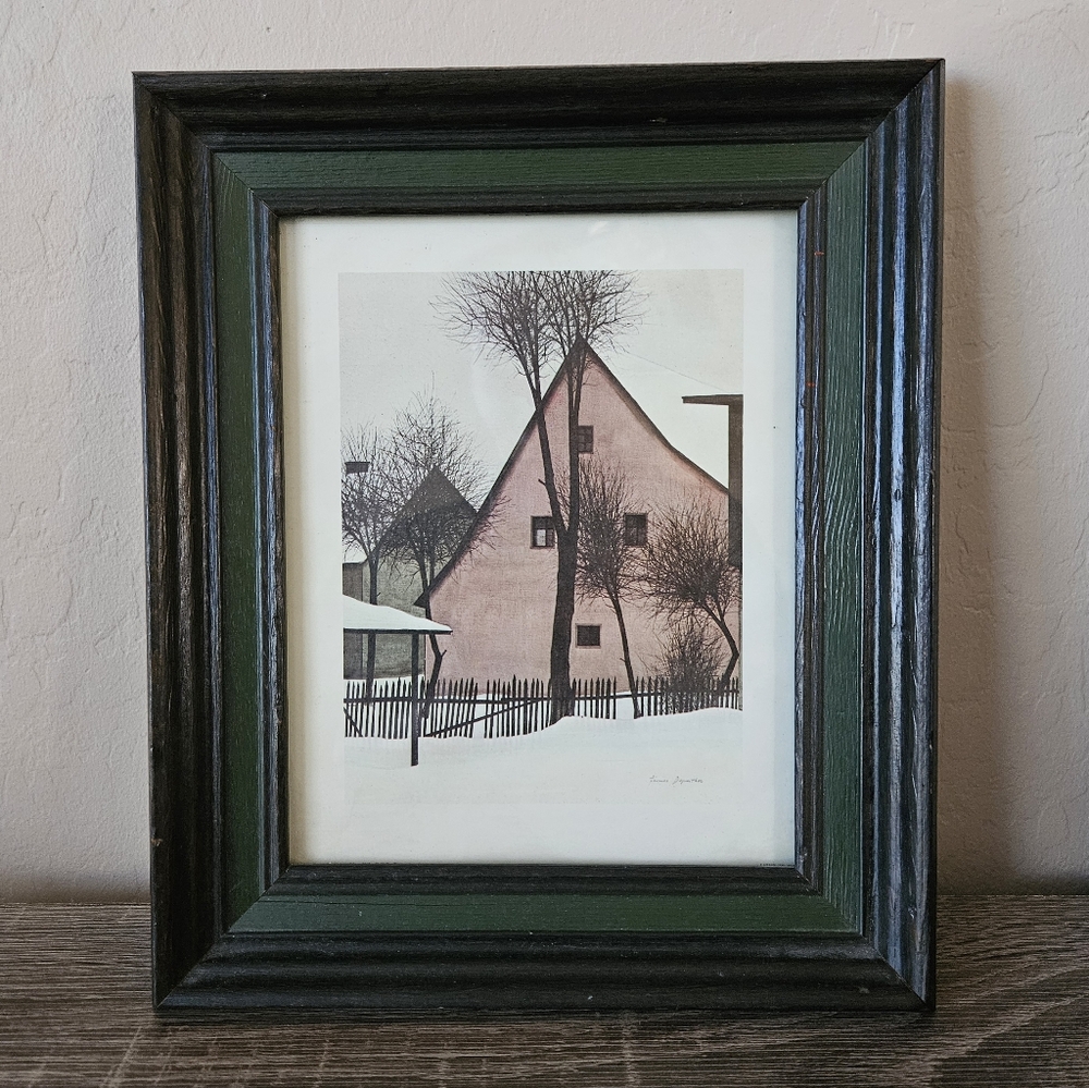 Jacques Deperthes House in Winter Scene Lithograph Print Framed
